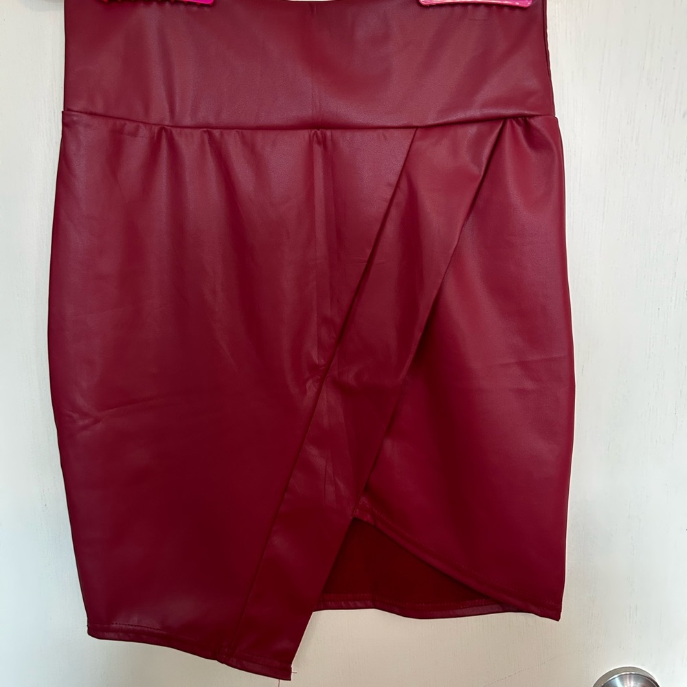 NWOT Red Faux Leather Skirt